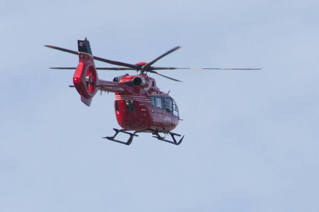 A STARS helicopter prepares to land at the East Kootenay Regional Hospital in Cranbrook. Trevor Crawley/Cranbrook Townsman