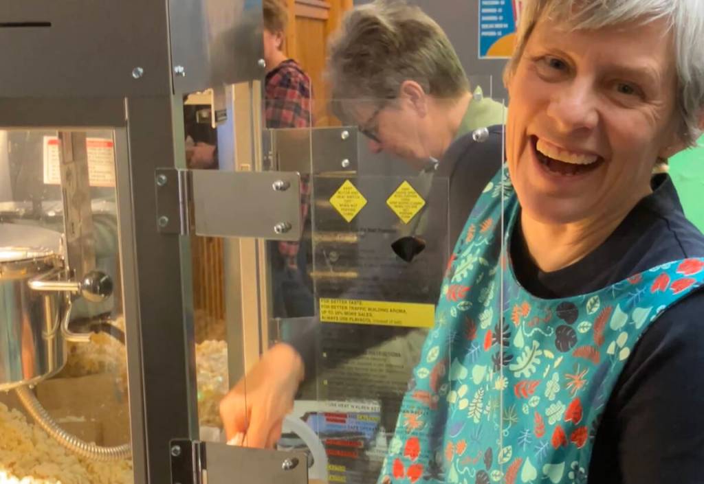Thanks to support from the Rotary Club of Kimberley and Kootenay Savings Credit Union, Flix@C64 has a brand-new popcorn machine to help serve their growing audiences. (Colleen Friesen/Submitted).