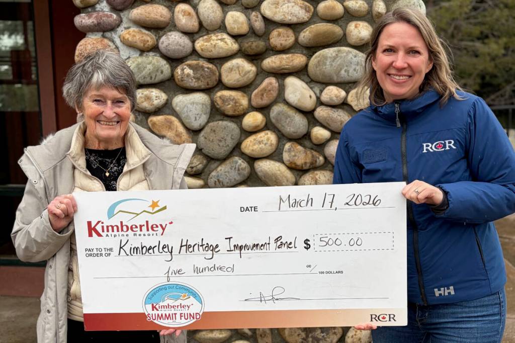 KAR general manager Christine Schultheis (right) presents a cheque for $500 to Heritage Panel Project co-coordinator Carol Fergus. (Kimberley Heritage Society/Submitted).