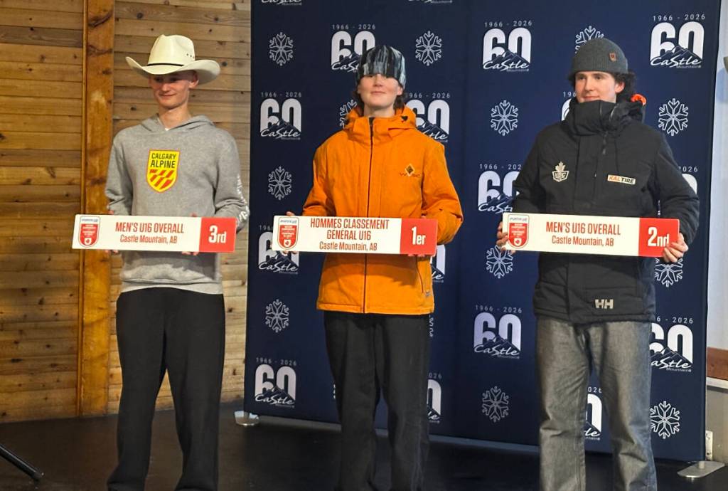 Kimberley&rsquo;s Garrett Christie (centre), who skies with the Windermere Valley Ski Club, has won seven of his nine races this season. (Submitted).